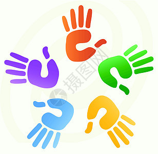 手印插图圆圈团结手指贴纸指纹拇指紫色打印友谊棕榈图片