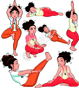 瑜伽姿势漫画身体卡通片脉轮咒语女士老师体操插图平衡图片