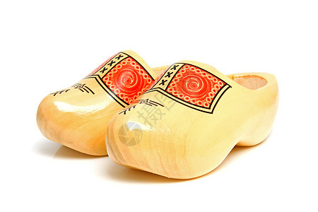 荷兰传统黄色木制鞋一对夫妇纪念品木头鞋类木屐文化衣服戏服农业图片