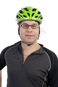 骑自行车者肖像运动旅行娱乐自行车手套帽子头盔工作室图片