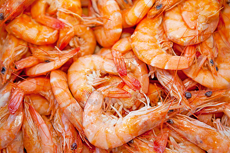 熟虾小吃小龙虾对虾团体海鲜美食橙子食物背景图片