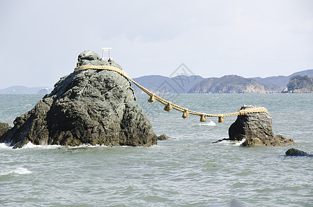 Meoto Iwa 结婚的岩石宗教海洋神道已婚风景神社伊势石头绳索夫妇图片