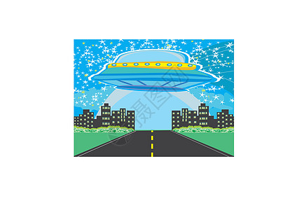 UFO宇宙飞船和大城市图片