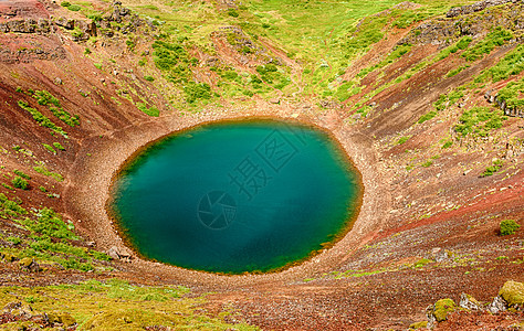 克朗id陨石火山地标蓝色地质学火山口绿色圆形红色风景图片