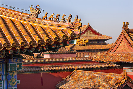 北京紫禁城宫北京 黄屋顶雕像城市地标纪念碑红色黄色文化历史建筑图片