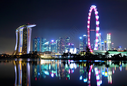 晚上新加坡城市天际市中心建筑学反射金融摩天大楼场景码头天空商业景观图片