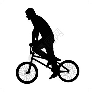 一个骑自行车的年轻人的黑色轮廓图片