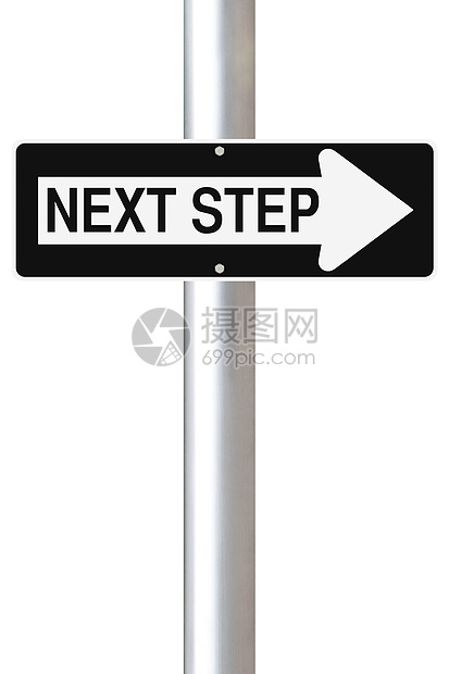 下一步步骤概念白色路标前进警告单行道标志交通单程行动图片