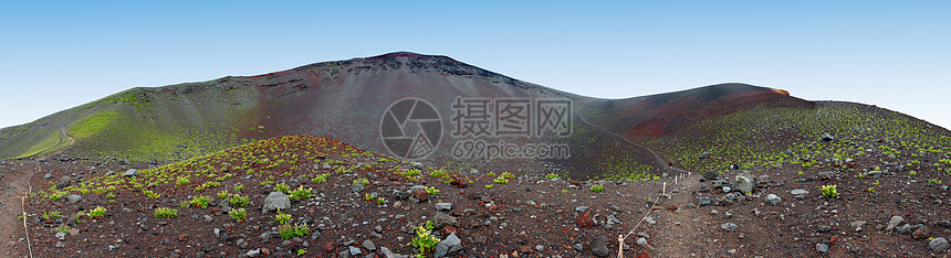 富士山面积顶峰灌木远足瓦砾冒险天空火山公吨植物山腰图片