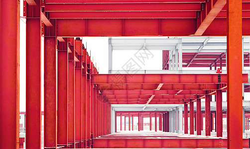 金属建筑建筑学力量摩天大楼红色关节灰色成员水平频道托梁图片