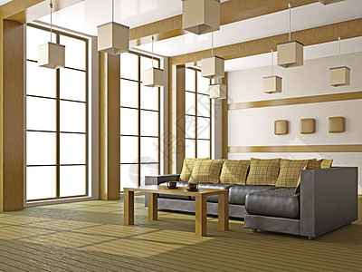 客厅的皮革沙发木头木板工作室枕头生活房间休息室公寓家具地面图片