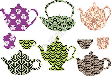 茶壶和茶杯 有亚形模式 矢量图片