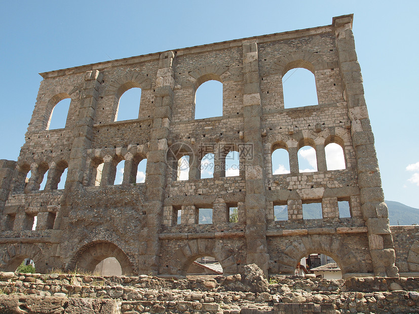 罗马戏剧Aosta考古学剧院联盟山脉纪念碑废墟建筑学地标艺术山谷图片