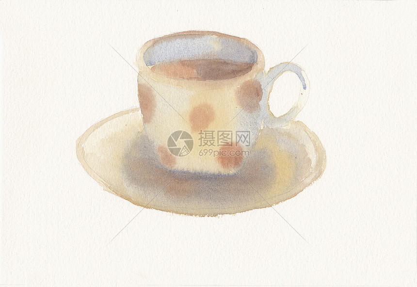 我亲手画的茶杯和碟子水彩咖啡飞碟杯子艺术绘画手绘图片