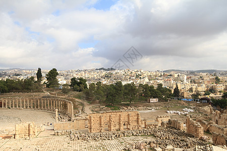约旦贾拉什奥瓦尔广场帝国石头纪念碑天空文明考古学首都旅游沙漠柱子图片