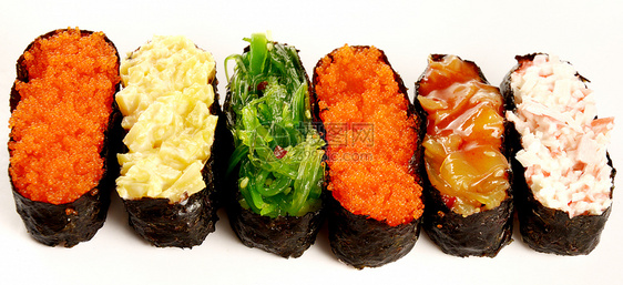 隔离的寿司套件菜单蟹卵螃蟹章鱼风格美食海藻海鲜餐厅鱼卵图片