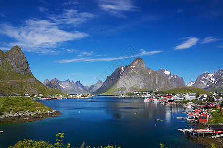 挪威图片公司海洋峡湾山峰海岸线风景村庄小屋海岸旅游房子图片