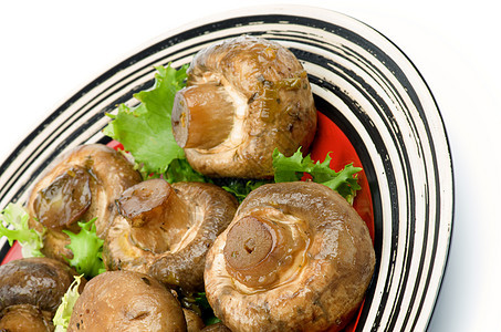 烤蘑菇美食家晚餐素食油炸吃饭盘子主菜食物蔬菜釉面图片