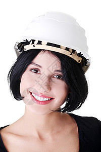 佩戴头盔的自信女工的肖像工程师工程承包商安全经理衣领女性人士企业家工人图片