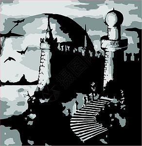 矢量说明 - 古旧黑暗城堡背景图片