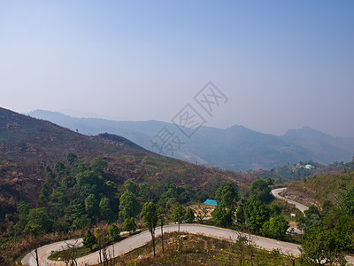 泰国清莱Phatang山路透视旅游国家天空风景森林假期农村山墙驾驶路线图片