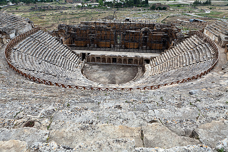 土耳其Pamukkale地区Hieropolis的剧院废墟文化温泉考古学遗产神话城市旅行地标历史建筑学图片