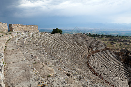 土耳其Pamukkale地区Hieropolis的剧院废墟石头考古学城市文化旅行纪念碑古物神话旅游地标图片