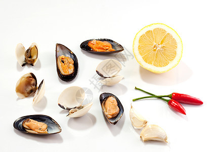贝和蛤橙子甲壳渔夫美味菜单拼盘小龙虾贝类食物奢华图片