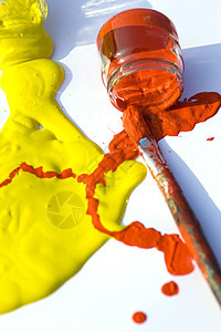 黄色和红色调色板工作粒子蛋彩画蓝色绘画技巧白色工具色调图片
