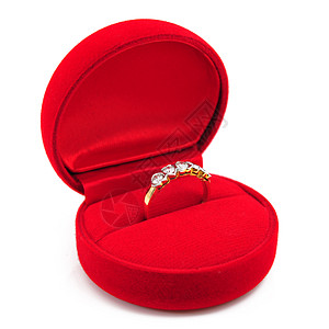 钻石戒指订婚婚礼红色珠宝盒奢华礼物白色珠宝圆圈浪漫图片