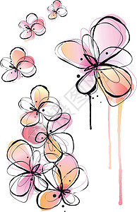 抽象水彩花 矢量蓝色花瓣墨水紫色水彩艺术植物手绘插图叶子图片