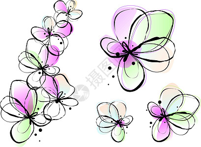 抽象水彩花 矢量卡通片水彩花瓣艺术紫色蓝色墨水插图涂鸦绘画图片