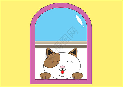 可爱的猫棕色肥胖黄色白色疏忽玻璃镜子惰性窗户图片