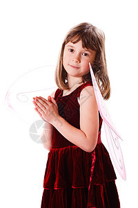 可爱的小天使童年女性摄影翅膀红色祷告孩子裙子女孩微笑图片
