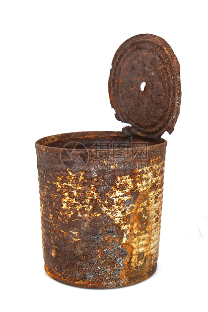 锈铁罐可以隔离在白色上风化垃圾碎片金属氧化图片