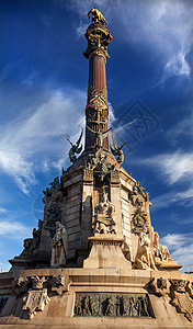 巴塞罗那哥伦布纪念碑 西班牙女王文化柱子建筑雕像地标旅行城市雕塑建筑学图片