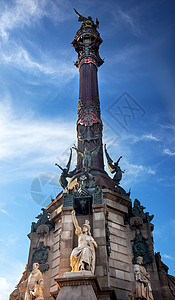 巴塞罗那哥伦布纪念碑 西班牙旅游天空雕塑文化旅行吸引力蓝色正方形广场历史性图片