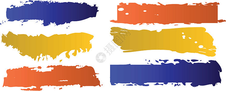 矢量颜色横幅集刷子斑点飞溅黄色蓝色橙子墨水绘画框架液体图片