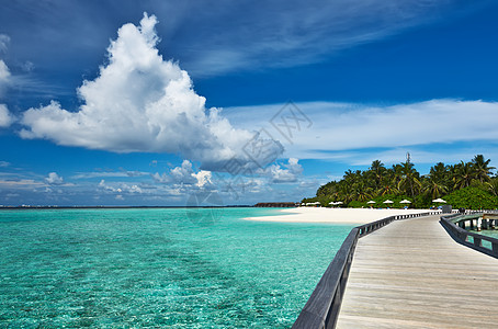 美丽的海滩和码头奢华天空热带海景海洋风景旅行平台海岸线蓝色图片
