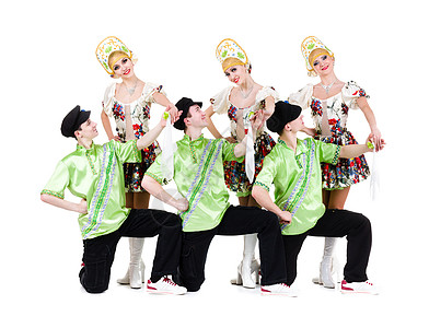 查乌舞者穿着乌鲁拉尼民族服装的舞蹈队体操团体朋友们团队女性冒充工作室女孩演员灵活性背景