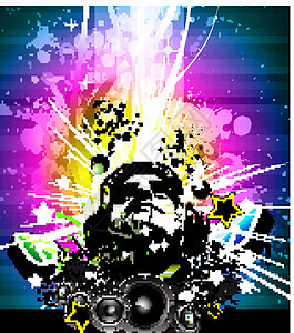 彩虹颜色的多彩 DJ 迪斯科飞碟机坡度音乐卡片夹子迪厅娱乐扬声器派对夜店光盘背景图片