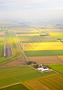 数个风车和农场 位于上荷兰风景植物农村螺旋桨涡轮技术环境旋转车站蓝色电气背景图片