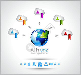 Cloud 云计算概念背景世界笔记本商业插图电讯计算技术安全工作站气泡图片
