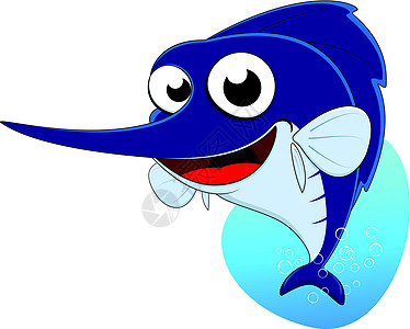 蓝马林鱼卡通片野生动物蓝色水族馆游泳插图海洋吉祥物涂鸦海滩图片