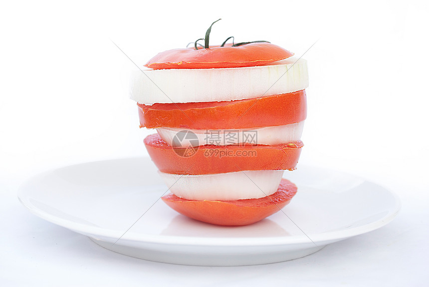 新鲜切片番茄和洋葱健康眼睛健康饮食营养刺激沙拉西红柿食谱蔬菜地东手图片