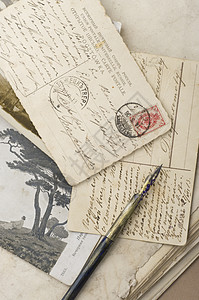 旧字母古董文档床单艺术笔记手稿邮资书法邮政墨水图片