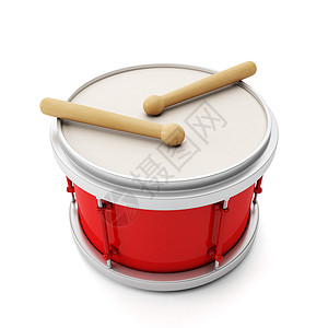 白色的鼓白色背景的红大鼓音乐和筷子背景