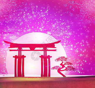 午夜的日本门与月亮寺庙纪念碑建筑旅行旅游历史遗产历史性神道宗教图片