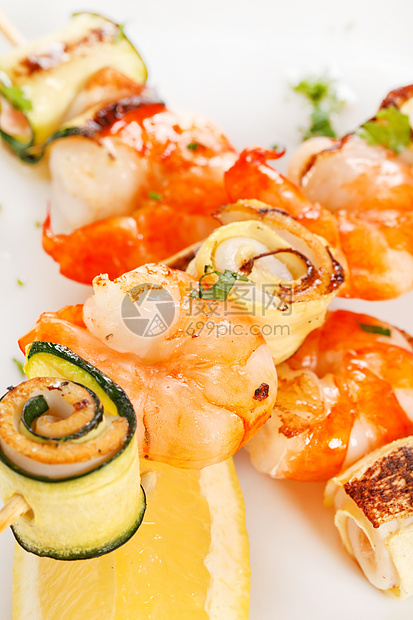 带蔬菜的虾式采样机派对洋葱餐饮海鲜食物黄色炙烤韭葱绿色服务商图片