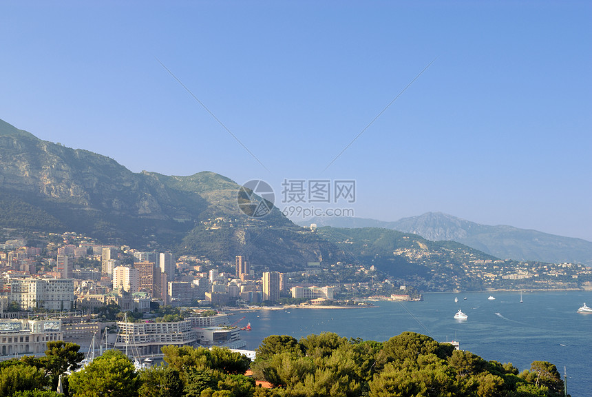 蒙特卡洛全景城市海岸线港口海岸景观财富血管闲暇泊位旅行图片